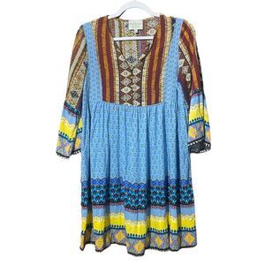 Hayden Los Angeles Mixed Print Boho Baby Doll Mini Dress Women's Size Medium